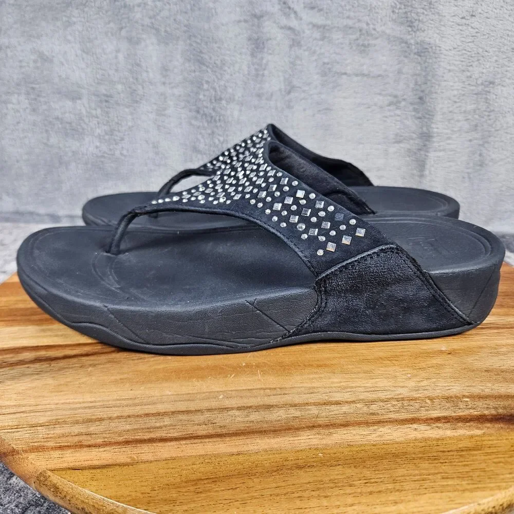 FitFlop Novy Navy Studded Thong Flip Flop Wedge Slip On Women Sandal Size 8